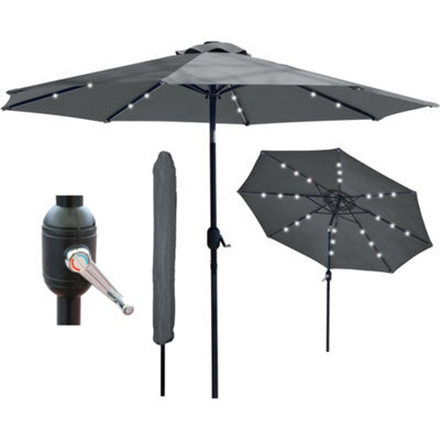Glamhaus Garden Parasol Solar Led 2.7M ,tilting Table Umbrella With Crank Handle, Protection Uv40, Free Parasol Cover- Dark Grey - image 1