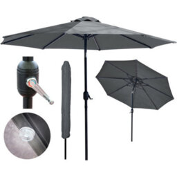 Glamhaus Garden Parasol Solar Led 2.7M ,tilting Table Umbrella With Crank Handle, Protection Uv40, Free Parasol Cover- Dark Grey - thumbnail 7