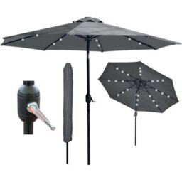 Glamhaus Garden Parasol Solar Led 2.7M ,tilting Table Umbrella With Crank Handle, Protection Uv40, Free Parasol Cover- Dark Grey - thumbnail 1
