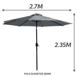 Glamhaus Garden Parasol Solar Led 2.7M ,tilting Table Umbrella With Crank Handle, Protection Uv40, Free Parasol Cover- Dark Grey - thumbnail 3