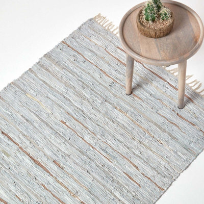 Homescapes Leather Glitter Rug Silver And Natural, 120 X 180 Cm - image 1