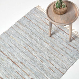 Homescapes Leather Glitter Rug Silver And Natural, 120 X 180 Cm - thumbnail 1