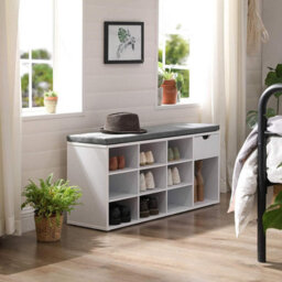 Songmics Shoe Bench, Storage Bench With Drawer And Open Compartments, Shoe Shelf, Padded Seat, For Entrance Corridor Bedroom - thumbnail 2