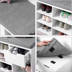 Songmics Shoe Bench, Storage Bench With Drawer And Open Compartments, Shoe Shelf, Padded Seat, For Entrance Corridor Bedroom - thumbnail 4