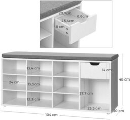 Songmics Shoe Bench, Storage Bench With Drawer And Open Compartments, Shoe Shelf, Padded Seat, For Entrance Corridor Bedroom - thumbnail 8