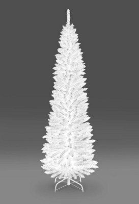 Shatchi 8Ft Artificial Flocked Slim Christmas Pencil Tree Holiday Home Decorations With Pointed Tips And Metal Stand - image 1