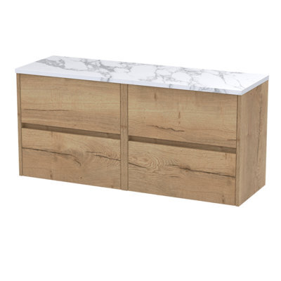 Balterley Chartley Contemporary 4 Drawer Wall Hung Vanity Unit With Laminate Worktop, Autumn Oak, 1200mm - image 1