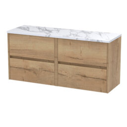 Balterley Chartley Contemporary 4 Drawer Wall Hung Vanity Unit With Laminate Worktop, Autumn Oak, 1200mm - thumbnail 1