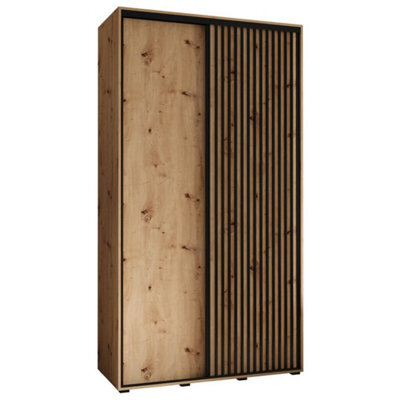 Arte Stylish Sapporo Sliding Door Wardrobe With Lamella Effect - Oak Artisan  (H)2050mm (W)1400mm (D)600mm - image 1