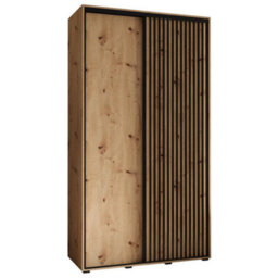 Arte Stylish Sapporo Sliding Door Wardrobe With Lamella Effect - Oak Artisan  (H)2050mm (W)1400mm (D)600mm - thumbnail 1
