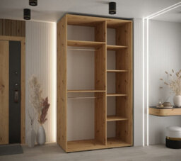 Arte Stylish Sapporo Sliding Door Wardrobe With Lamella Effect - Oak Artisan  (H)2050mm (W)1400mm (D)600mm - thumbnail 5