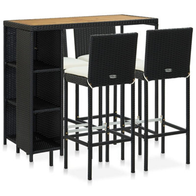 Walplus 5 Piece Garden Bar Set With Cushions Poly Rattan Black - image 1