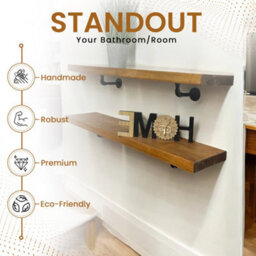 MKGT Wall-Mounted Wooden Shelf With Pipe Brackets (Tudor Oak, 120Cm Long) - thumbnail 6