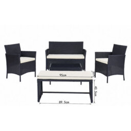Home Detail 4-Seater Garden Sofa Set With Coffee Table & Bench, Black Rattan - thumbnail 9