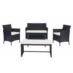 Home Detail 4-Seater Garden Sofa Set With Coffee Table & Bench, Black Rattan - thumbnail 2