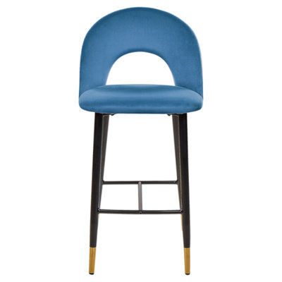 Beliani Blue Velvet Bar Chairs Set Of 2 - Bar-Height Velvet Seats With Black Steel Legs And Golden Ends - image 1