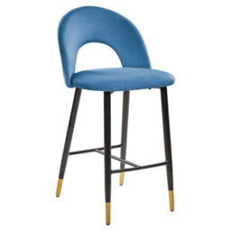 Beliani Blue Velvet Bar Chairs Set Of 2 - Bar-Height Velvet Seats With Black Steel Legs And Golden Ends - thumbnail 5