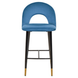 Beliani Blue Velvet Bar Chairs Set Of 2 - Bar-Height Velvet Seats With Black Steel Legs And Golden Ends - thumbnail 1