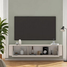 FurniComp LTD Furnicomp Palermo 180Cm Curved Wall Mounted Tv Unit With Flap Door - Cashmere - thumbnail 2
