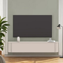 FurniComp LTD Furnicomp Palermo 180Cm Curved Wall Mounted Tv Unit With Flap Door - Cashmere