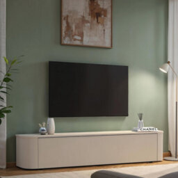 FurniComp LTD Furnicomp Palermo 180Cm Curved Wall Mounted Tv Unit With Flap Door - Cashmere - thumbnail 4