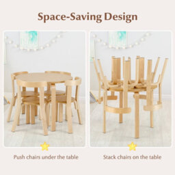 Costway 5-Piece Kids Table And Chair Set Children Wooden Activity Table 4 Curved Chairs - thumbnail 8