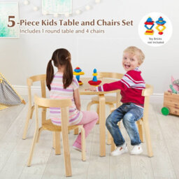 Costway 5-Piece Kids Table And Chair Set Children Wooden Activity Table 4 Curved Chairs - thumbnail 3