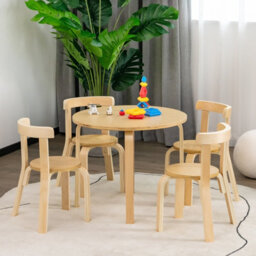 Costway 5-Piece Kids Table And Chair Set Children Wooden Activity Table 4 Curved Chairs - thumbnail 1