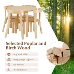 Costway 5-Piece Kids Table And Chair Set Children Wooden Activity Table 4 Curved Chairs - thumbnail 6