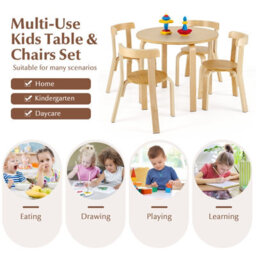 Costway 5-Piece Kids Table And Chair Set Children Wooden Activity Table 4 Curved Chairs - thumbnail 5