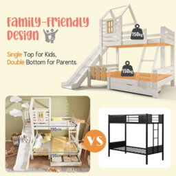 Matteo White Wooden Kids Treehouse Bunk Bed With Slide & Storage Drawer - 90/135X190Cm - thumbnail 5