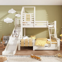 Matteo White Wooden Kids Treehouse Bunk Bed With Slide & Storage Drawer - 90/135X190Cm - thumbnail 7