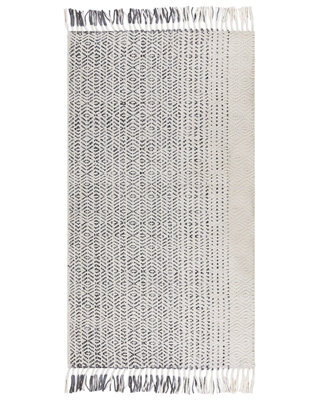 Beliani White And Grey Hand-Woven Wool Flat-Weave Rug 80 X 150 Cm With Tassels - image 1