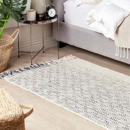 Beliani White And Grey Hand-Woven Wool Flat-Weave Rug 80 X 150 Cm With Tassels - thumbnail 2