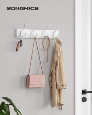 Songmics Coat Rack, Wall-Mounted Coat Rack, Coat Hook With 4 Tri-Hooks, Hook Rack For Bags, Coats, For Hallway, White - image 1