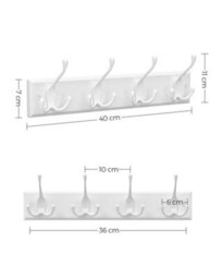 Songmics Coat Rack, Wall-Mounted Coat Rack, Coat Hook With 4 Tri-Hooks, Hook Rack For Bags, Coats, For Hallway, White - thumbnail 8