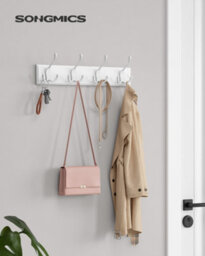 Songmics Coat Rack, Wall-Mounted Coat Rack, Coat Hook With 4 Tri-Hooks, Hook Rack For Bags, Coats, For Hallway, White
