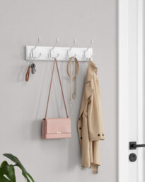 Songmics Coat Rack, Wall-Mounted Coat Rack, Coat Hook With 4 Tri-Hooks, Hook Rack For Bags, Coats, For Hallway, White - thumbnail 3