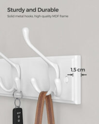 Songmics Coat Rack, Wall-Mounted Coat Rack, Coat Hook With 4 Tri-Hooks, Hook Rack For Bags, Coats, For Hallway, White - thumbnail 4