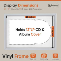 "AK Frames 25X17"" Silver Sleek Vinyl Record Frame With White Mount For 12 Inch Lp Cover & Disc - Overlapped Design" - thumbnail 2