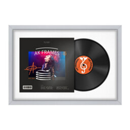 "AK Frames 25X17"" Silver Sleek Vinyl Record Frame With White Mount For 12 Inch Lp Cover & Disc - Overlapped Design"