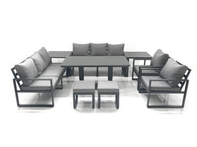 Fimous Garden Sofa Set Aluminium Furniture Rising Dining Tabe Set With 2 Chair 2 Small Footstools 2 Side Tables Dark Grey - image 1