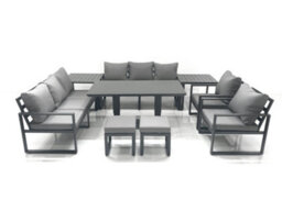 Fimous Garden Sofa Set Aluminium Furniture Rising Dining Tabe Set With 2 Chair 2 Small Footstools 2 Side Tables Dark Grey - thumbnail 1