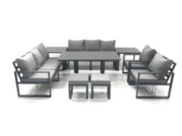 Fimous Garden Sofa Set Aluminium Furniture Rising Dining Tabe Set With 2 Chair 2 Small Footstools 2 Side Tables Dark Grey - thumbnail 2