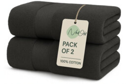 Nod Off Grey Towels 2 Pack Bath Sheets Large Bath Towel 80X140 Cm 100% Zero-Twist Cotton Highly Absorbent Towels - thumbnail 1