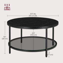 LEDREM Coffee Table, Living Room Table, Sofa Cocktail Table Faux Marble Round, Tempered Glass Storage Shelf, Easy To Assemble - thumbnail 6