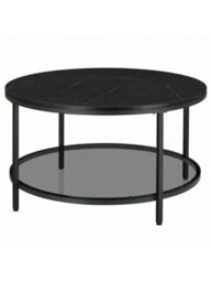 LEDREM Coffee Table, Living Room Table, Sofa Cocktail Table Faux Marble Round, Tempered Glass Storage Shelf, Easy To Assemble - thumbnail 8