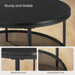 LEDREM Coffee Table, Living Room Table, Sofa Cocktail Table Faux Marble Round, Tempered Glass Storage Shelf, Easy To Assemble - thumbnail 5