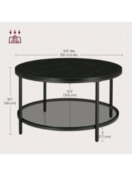 LEDREM Coffee Table, Living Room Table, Sofa Cocktail Table Faux Marble Round, Tempered Glass Storage Shelf, Easy To Assemble - thumbnail 7