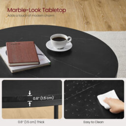 LEDREM Coffee Table, Living Room Table, Sofa Cocktail Table Faux Marble Round, Tempered Glass Storage Shelf, Easy To Assemble - thumbnail 4